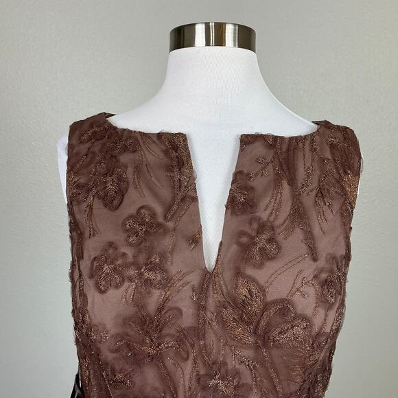 JS Collections Glitter Lace Tulle Midi Sheath Cocktail Dress Mink Brown Size 10 - Picture 7 of 13